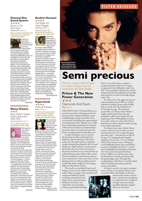 Summary The seven-disc super deluxe edition of Prince & The New Power Generation&x27;s 1991 Diamonds And Pearls album is remastered and includes 33 previously unreleased tracks as well as a previously unreleased January 1992 concert performance recorded at Glam Slam nightclub and a disc of remixes and edits. . Mojo magazine diamonds and pearls